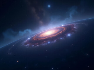 Naissance flamboyante d’une galaxie en spirale illuminant l’infini mystérieux et majestueux du cosmos éternel
