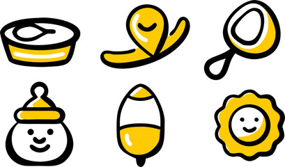 Obraz premium Vibrant and Playful Vector Illustrations Set A collection of six cheerful graphics, perfect for adding a touch of fun to designs, projects, and visual content creation.