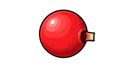 Cartoon red bomb with a burning fuse isolated on transparent background, a symbol of danger, explosion, and destruction in a comic style