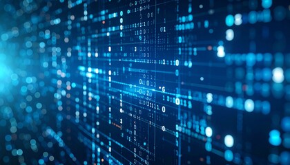 Abstract digital background with glowing blue squares and lines, suggesting data flow, information, or technology.