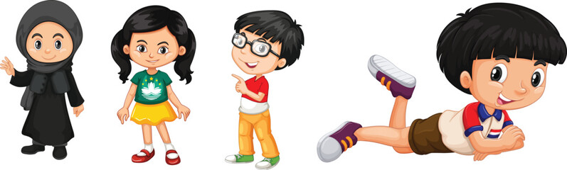 Characters standing and lying down with friendly expressions vector