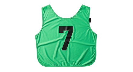 Green sports bib with the number seven isolated on transparent background, perfect for team training, exercise, and athletic competitions, showcasing a vibrant and practical design