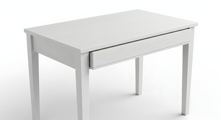 White Wooden Desk with Built-in Drawer on White Background png
