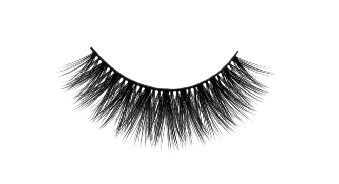 False eyelashes isolated on transparent background, a beauty accessory for eye makeup, enhancing the look with volume and glamour, perfect for fashion and cosmetic enhancements
