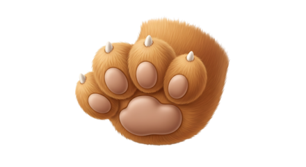 A cute cartoon animal paw with claws and soft fur, isolated on transparent background, featuring the foot of a cat, dog, or bear, perfect for illustrations