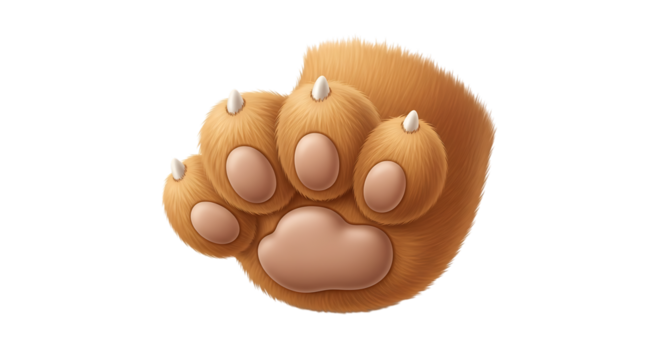 A cute cartoon animal paw with claws and soft fur, isolated on transparent background, featuring the foot of a cat, dog, or bear, perfect for illustrations