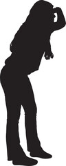 vector,silhouette of side view of young girl  hand on forehead looking away