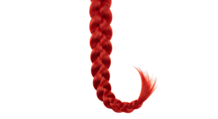 A striking red braid isolated on transparent background, highlighting the beauty and style of this woven hairstyle, ideal for fashion and design projects