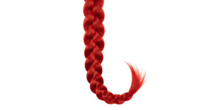 A striking red braid isolated on transparent background, highlighting the beauty and style of this woven hairstyle, ideal for fashion and design projects