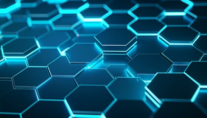 Abstract futuristic hexagonal pattern with glowing blue light.