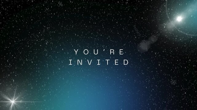 You're Invited Text on Dark Starry Space Background with Bright Celestial Elements