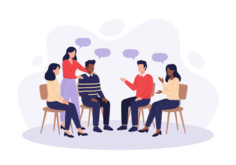 Fototapeta premium Support Group Illustration Depicting People in a Therapeutic Setting and Open Communication