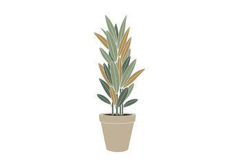 A tall potted houseplant with long slender leaves featuring subtle speckled patterns in earthy green and tan hues