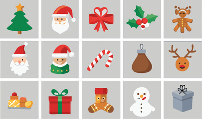 Festive Christmas Icon Set with Holiday Elements on a Neutral Background