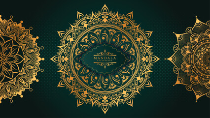 Luxury Gold Mandala Pattern on Dark Background, Ornamental Decorative Design