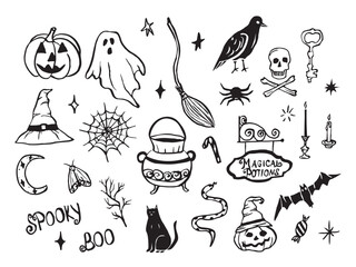 Hand drawn doodle Halloween elements collection