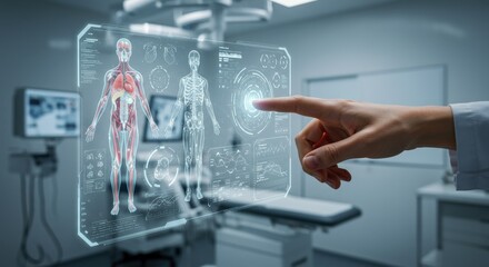Doctor Interacting with Futuristic Medical Interface Display.