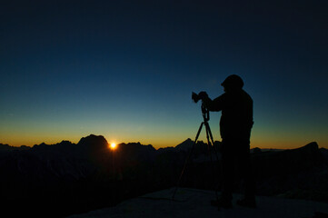 Photographer at the Nuvolau Hut, Dolomites, Italy