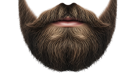 A detailed closeup of a stylish beard and mustache, isolated on transparent background, perfect for representing mens grooming, hipster fashion, or vintage style
