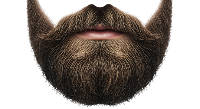 A detailed closeup of a stylish beard and mustache, isolated on transparent background, perfect for representing mens grooming, hipster fashion, or vintage style