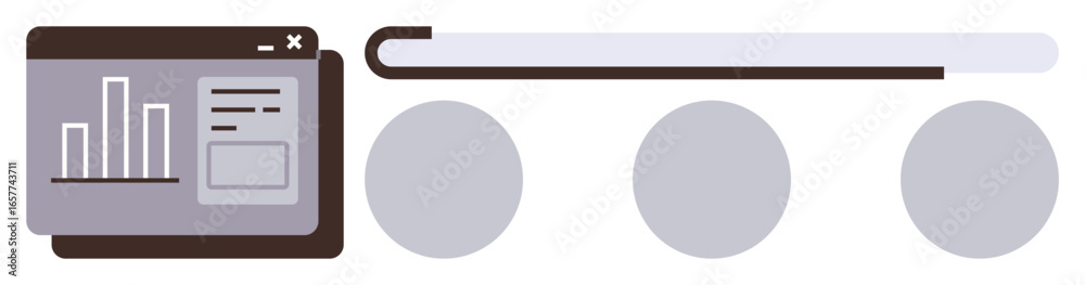 Wall mural browser window displaying bar chart and details, horizontal progress bar above three circles. ideal 