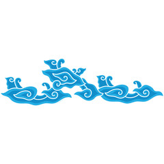 Vector illustration of a traditional Javanese cloud pattern in a classic blue and white batik style. Swirling ornamental Asian art design