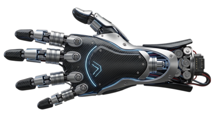 Futuristic robotic hand with intricate mechanical details on transparent background, showcasing advanced technology and artificial intelligence isolated on transparent background