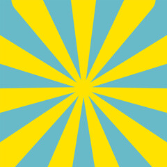 A vibrant yellow and blue sunburst pattern with radial stripes emanating from a central point.