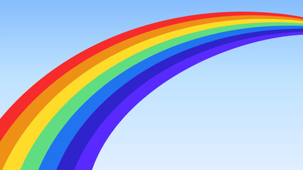 Fototapeta premium Vector illustration of a colorful rainbow arc on a clear blue sky background
