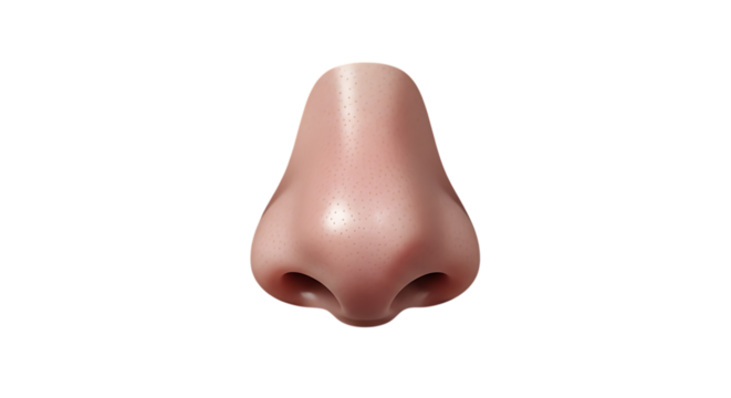 Human nose isolated on transparent background, a prominent feature of the face, essential for breathing and the sense of smell, depicted in a detailed anatomical illustration