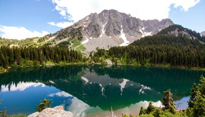 Serene mountain lake reflecting a vibrant sky.
