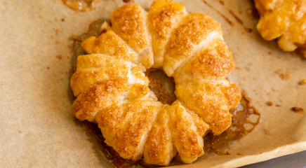 golden crispy apple puff pastry dessert close up