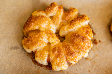 golden crispy apple puff pastry dessert close up