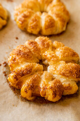 golden crispy apple puff pastry dessert close up