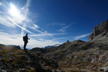 Trekking to the summit of Piz Boe in the Sella Group of the Dolomites of Italy