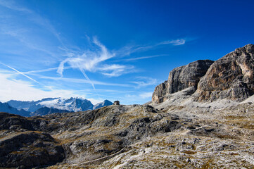 Trekking to the summit of Piz Boe in the Sella Group of the Dolomites of Italy