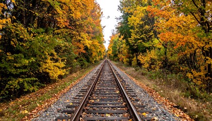 Obraz premium Autumn Leaves Around Railroad Tracks and a Rustic Vibe