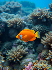 Fototapeta premium Vibrant orange fish swimming gracefully in a coral reef