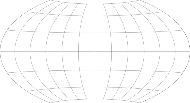 30-Degree world map graticule (latitude-longitude) grid vector in Wagner projection