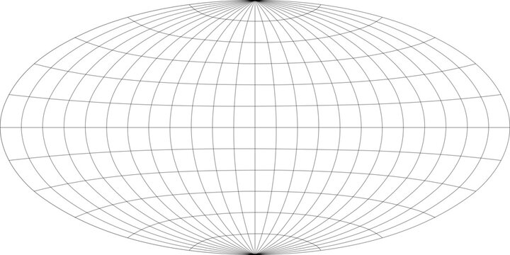 15-Degree world map graticule (latitude-longitude) grid vector in Aitoff projection