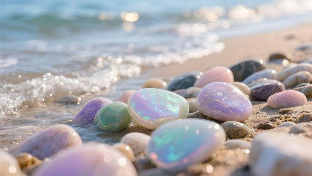 파스텔색조약돌해변근접촬영