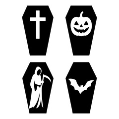 Halloween coffin Silhouette design with pumpkin cross bat 