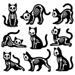 Skeleton cat silhouette vector , Halloween clipart vector design.