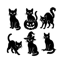 Halloween black cat on witch hat vector 
