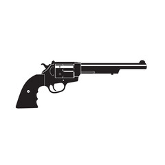 black and white silhouette of a revolver pistol on a white background