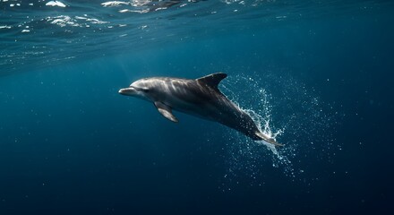 Naklejka premium Dolphin swimming underwater