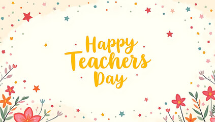 A soft, minimalist Happy Teacher's Day design with floral accents and warm tones, 4K and HD image
