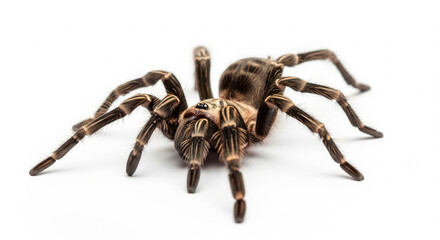 Large hairy tarantula spider crawling on a transparent background, wild and creepy.