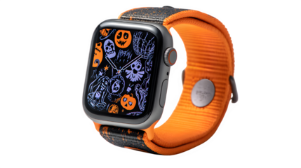 Spooky smart watch with Halloween theme band, perfect for festive tech enthusiasts and seasonal style isolated on white background 