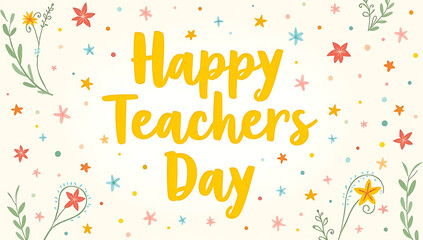 A cheerful, decorative Happy Teacher's Day card with floral borders and bright yellow typography, 4K and HD image